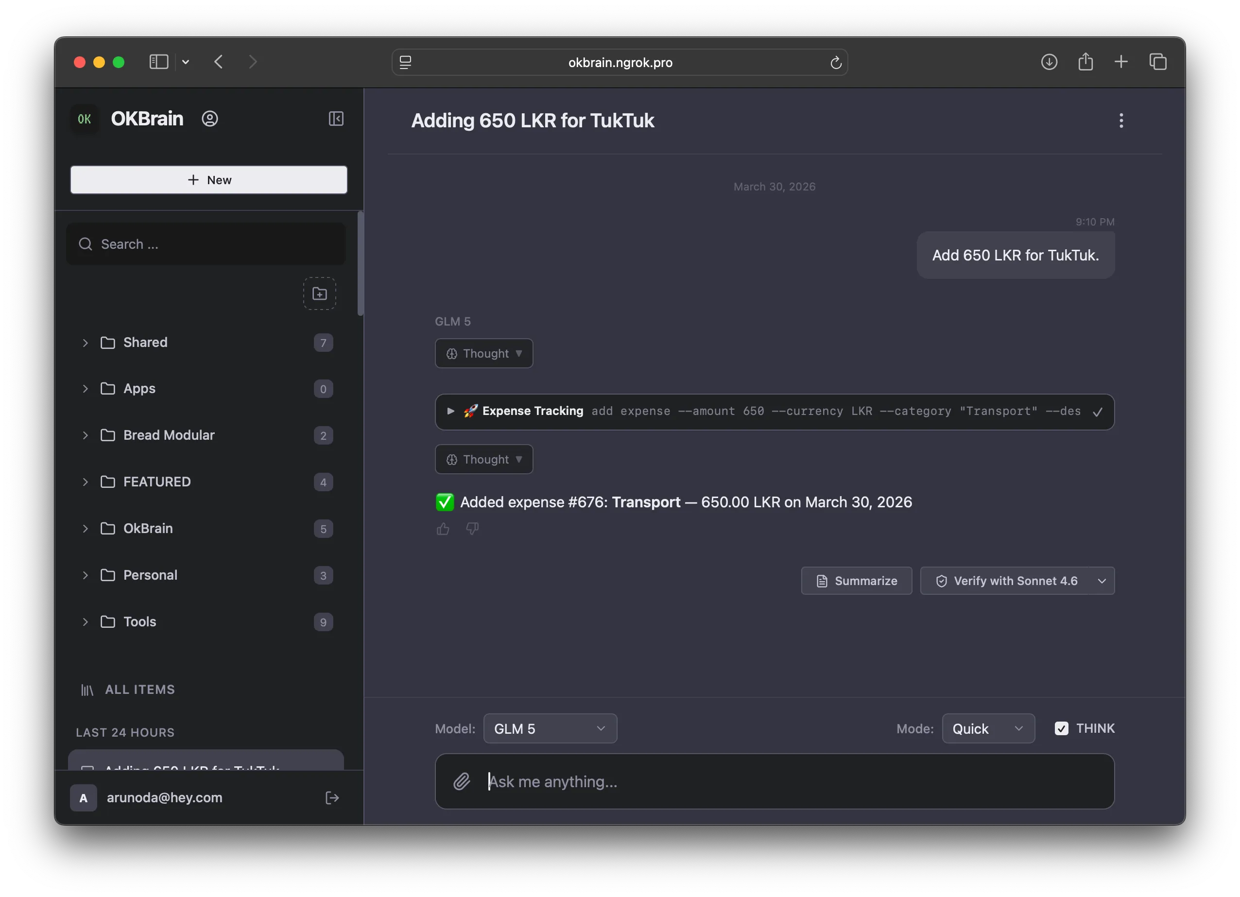 Using apps in OKBrain - selecting an app