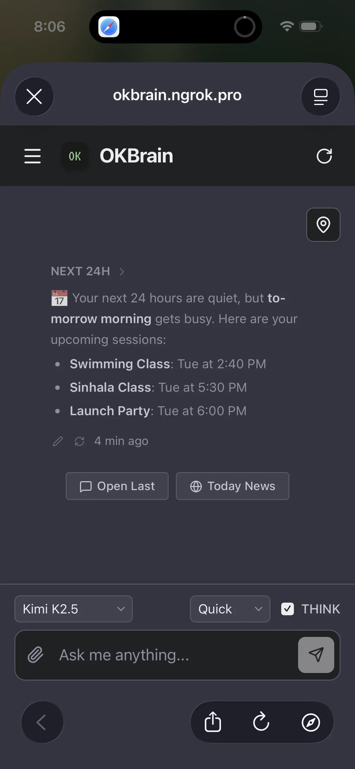 OKBrain connected to the iPhone Action Button