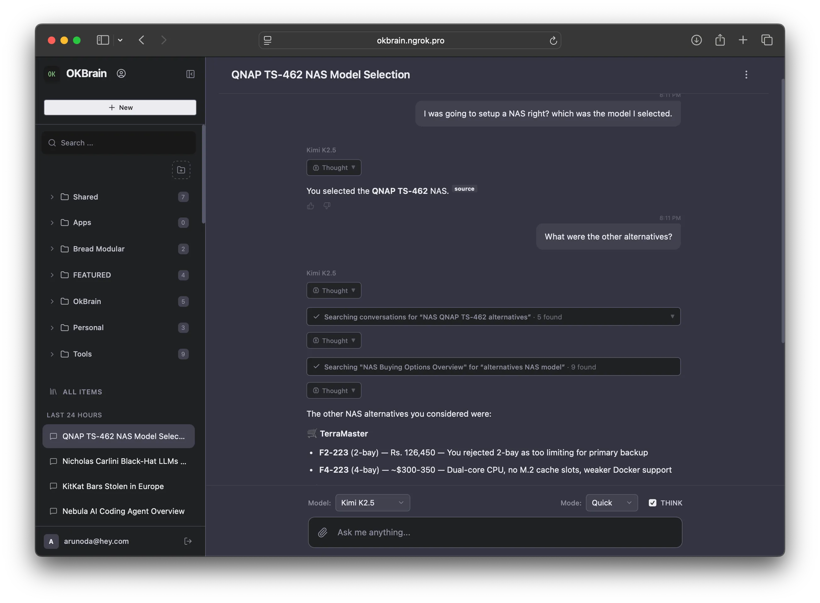 OKBrain using memory in a conversation